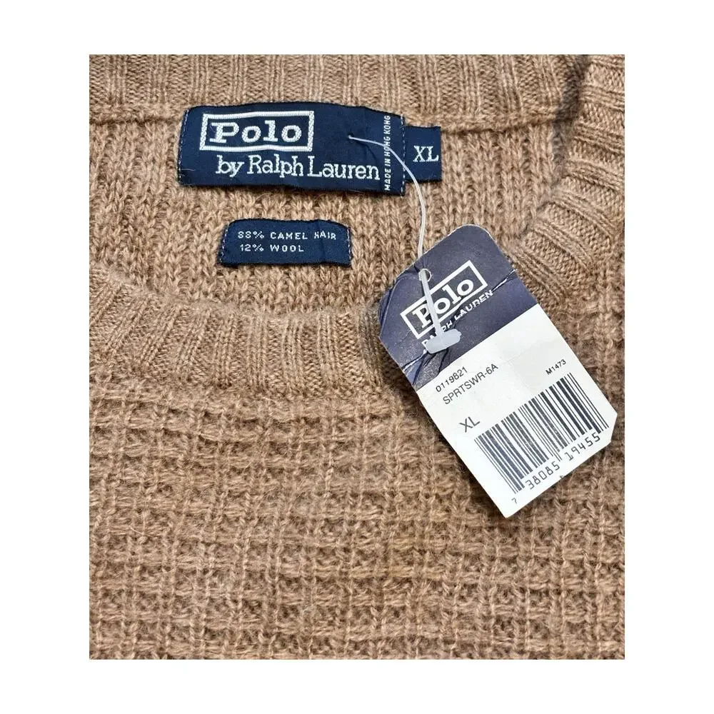 Vintage Deadstock Polo Ralph Lauren Camel Hair Waffle Knit Crew Neck Sweater XL